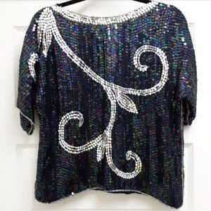 𝅺VINTAGE JLB rainbow opalescent silk sequin top